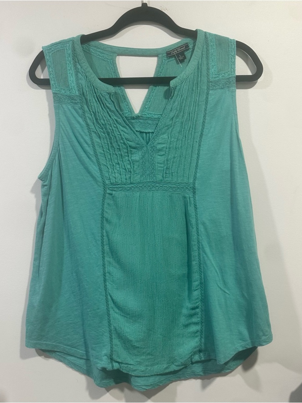 Lucky Brand Teal Pintuck Sleeveless V-Neck Tank large boho